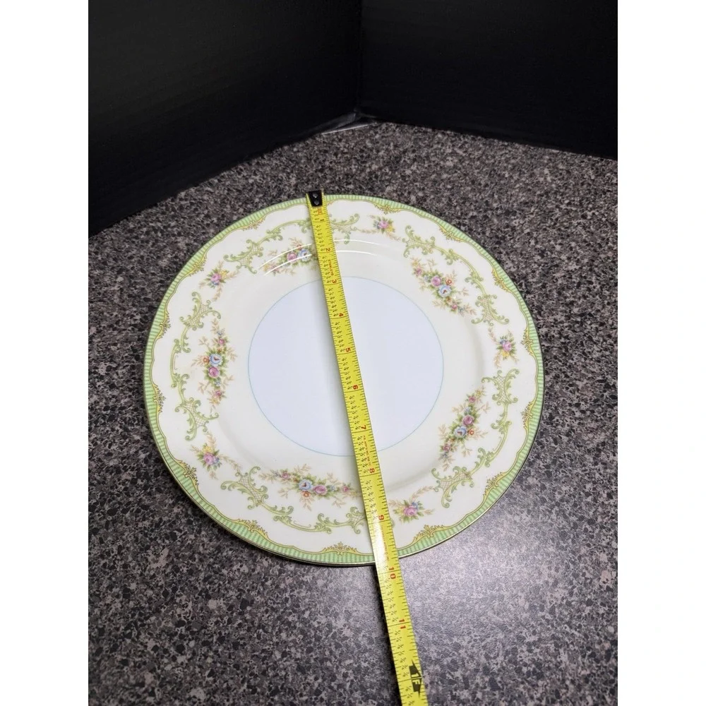 1930s Noritake Marlene Dinner Plates Set of 2 Green Floral Gold Japan Vintage